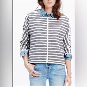 Madewell Women’s Gray & White Heather Striped Pull Over Back Zip Sweater Top S
